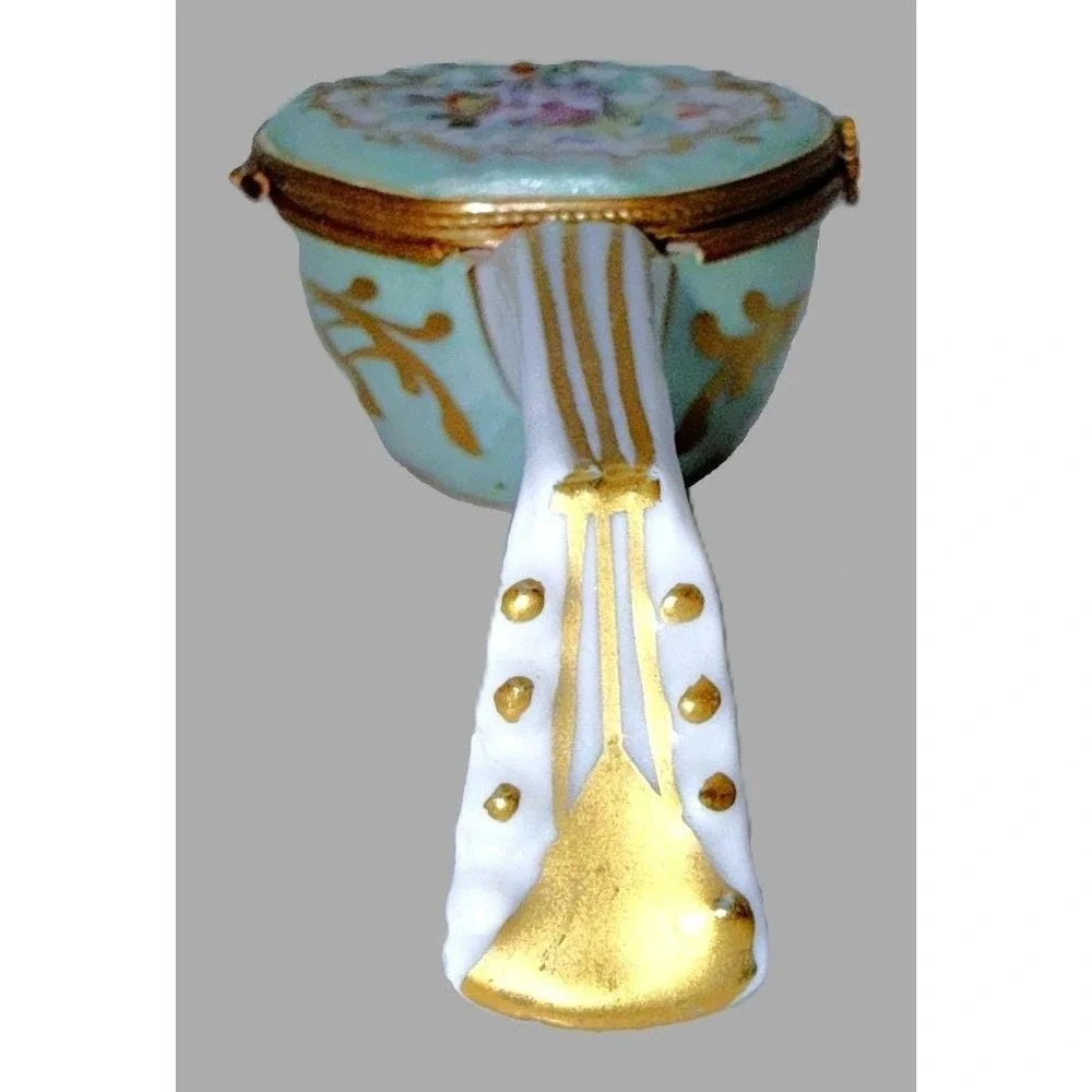 Antique Sevres Style Porcelain Mandolin Trinket Box Hand Paint Hinged Snuff Pill